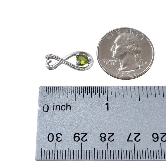 Estate Sterling Silver 925 Peridot Heart Diamond Infinity Pendant - Picture 8 of 9